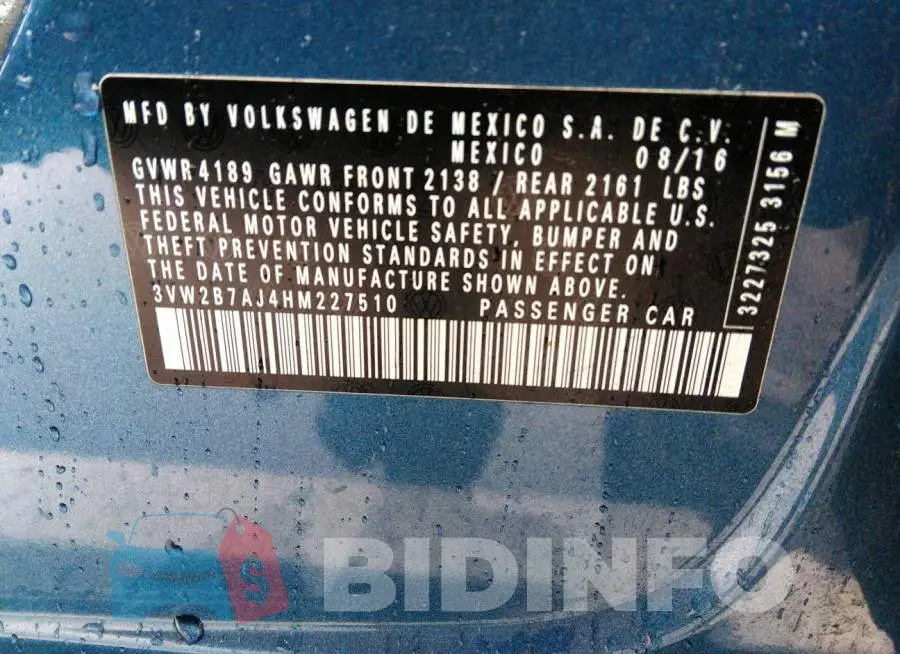 3VW2B7AJ4HM227510 Photo# 9