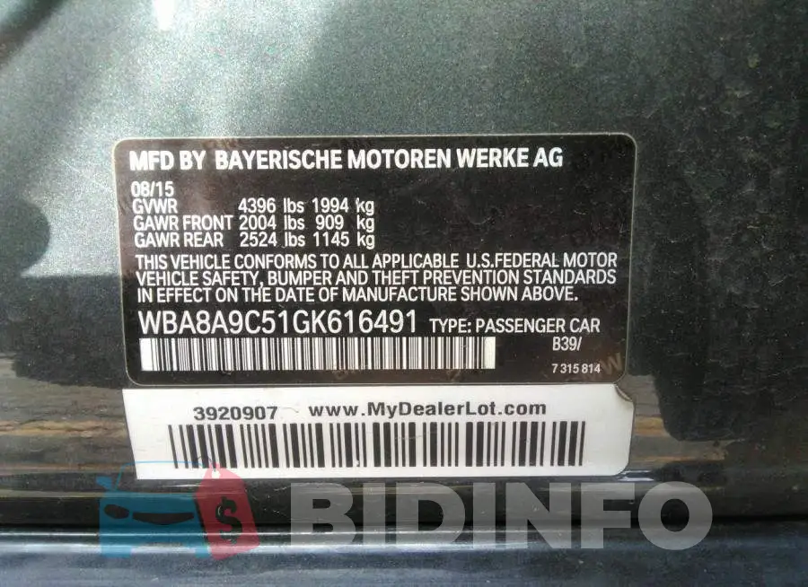 WBA8A9C51GK616491 Photo# 9