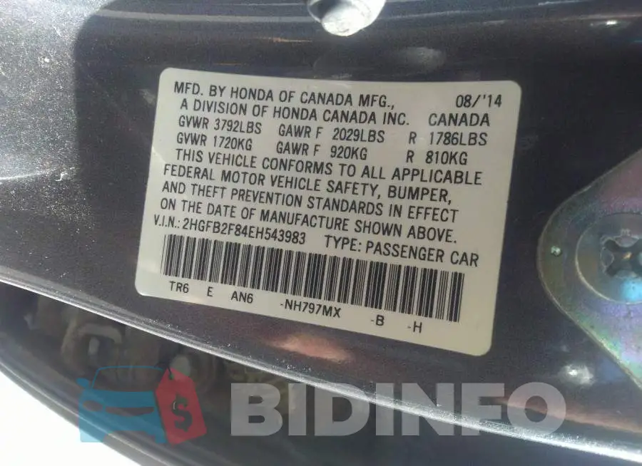 2HGFB2F84EH543983 Photo# 9