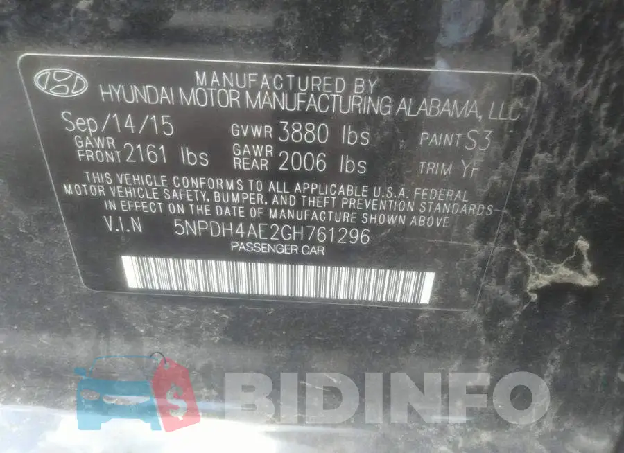 5NPDH4AE2GH761296 Photo# 9