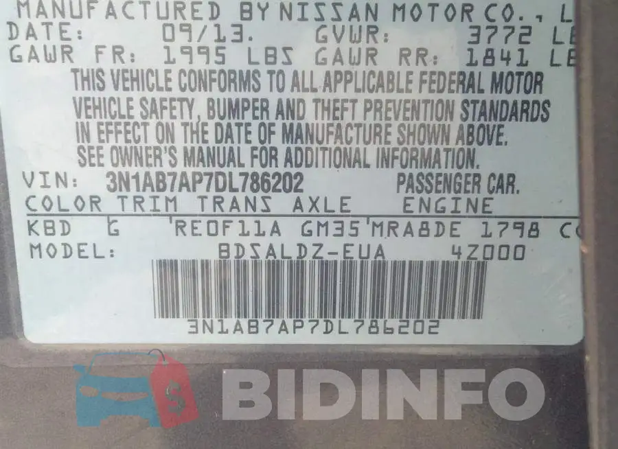 3N1AB7AP7DL786202 Photo# 9