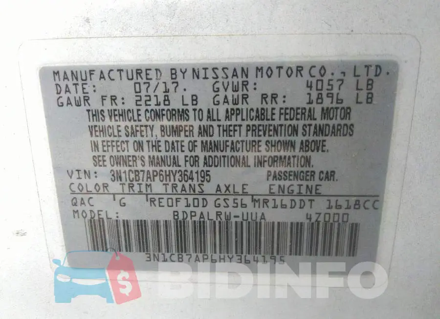 3N1CB7AP6HY364195 Photo# 9