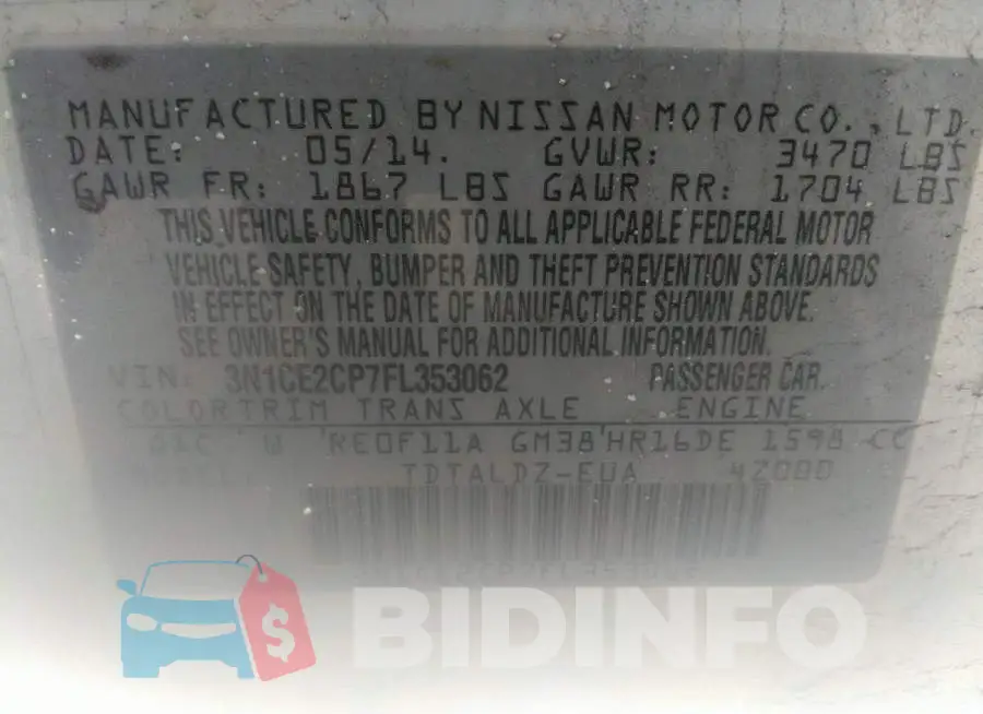 3N1CE2CP7FL353062 Photo# 9