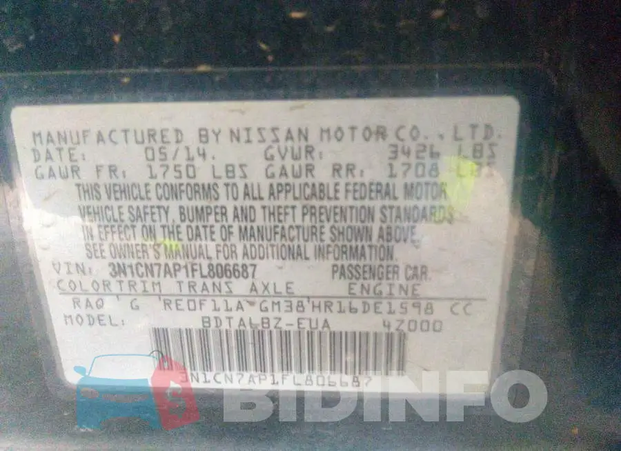 3N1CN7AP1FL806687 Photo# 9