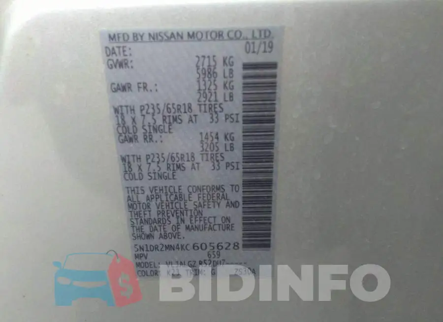 5N1DR2MN4KC605628 Photo# 9