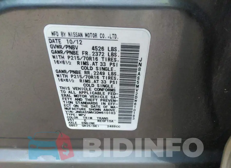 JN8AS5MV2DW610183 Photo# 9