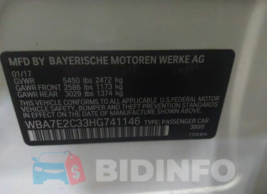 WBA7E2C33HG741146 Photo# 9