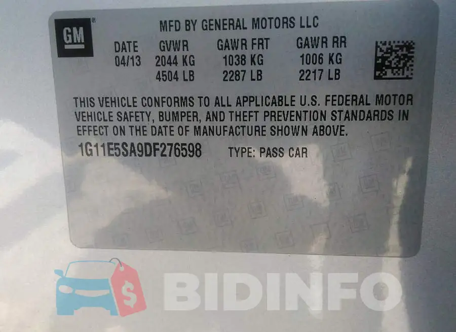1G11E5SA9DF276598 Photo# 9
