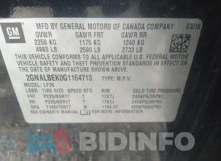 2GNALBEK0G1164713 Photo# 9