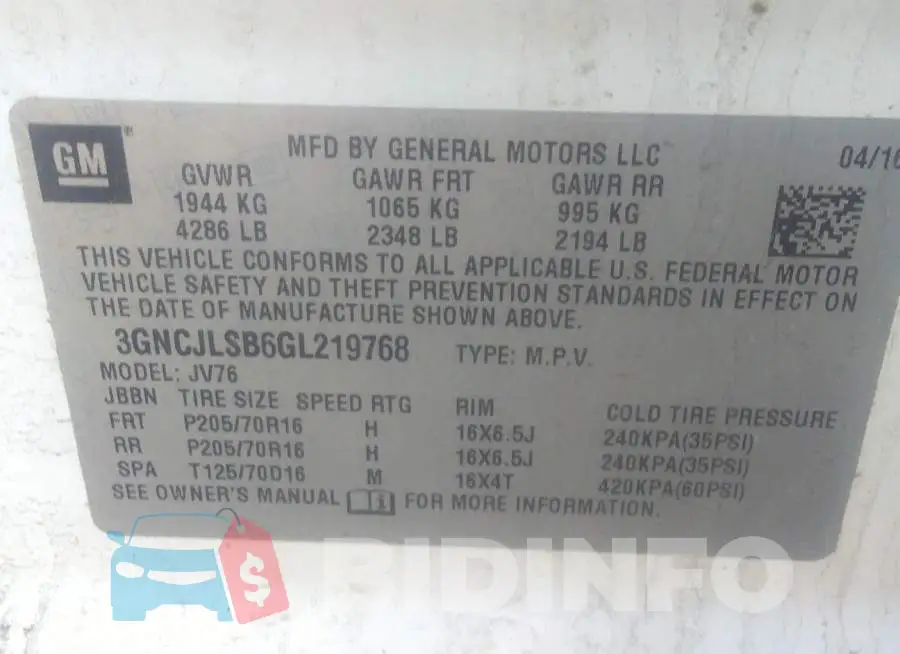 3GNCJLSB6GL219768 Photo# 9
