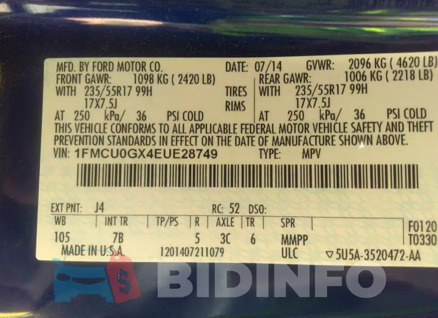 1FMCU0GX4EUE28749 Photo# 9