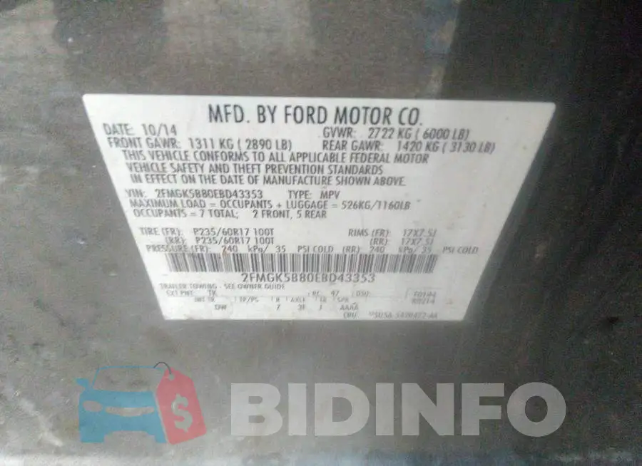 2FMGK5B80EBD43353 Photo# 9