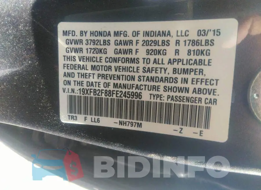 19XFB2F88FE245996 Photo# 9