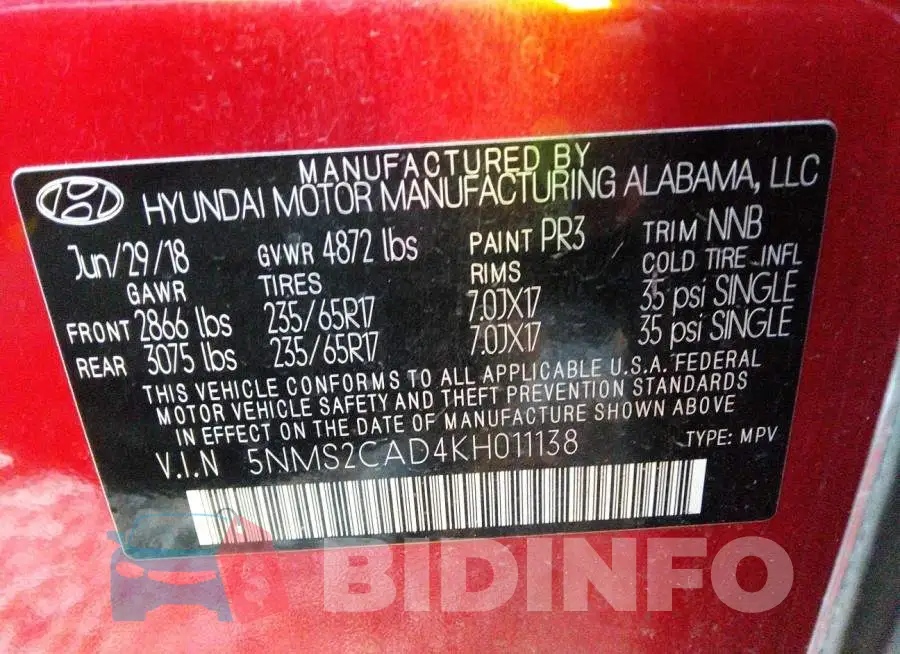 5NMS2CAD4KH011138 Photo# 9