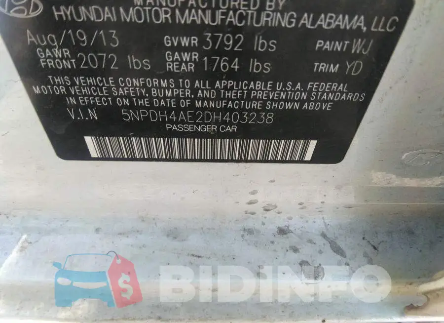 5NPDH4AE2DH403238 Photo# 9