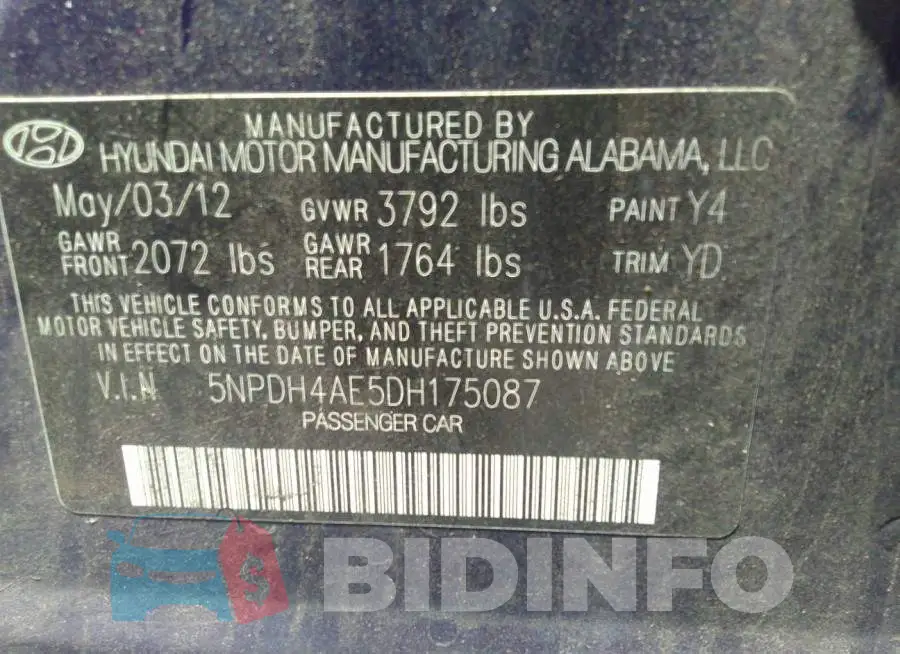 5NPDH4AE5DH175087 Photo# 9