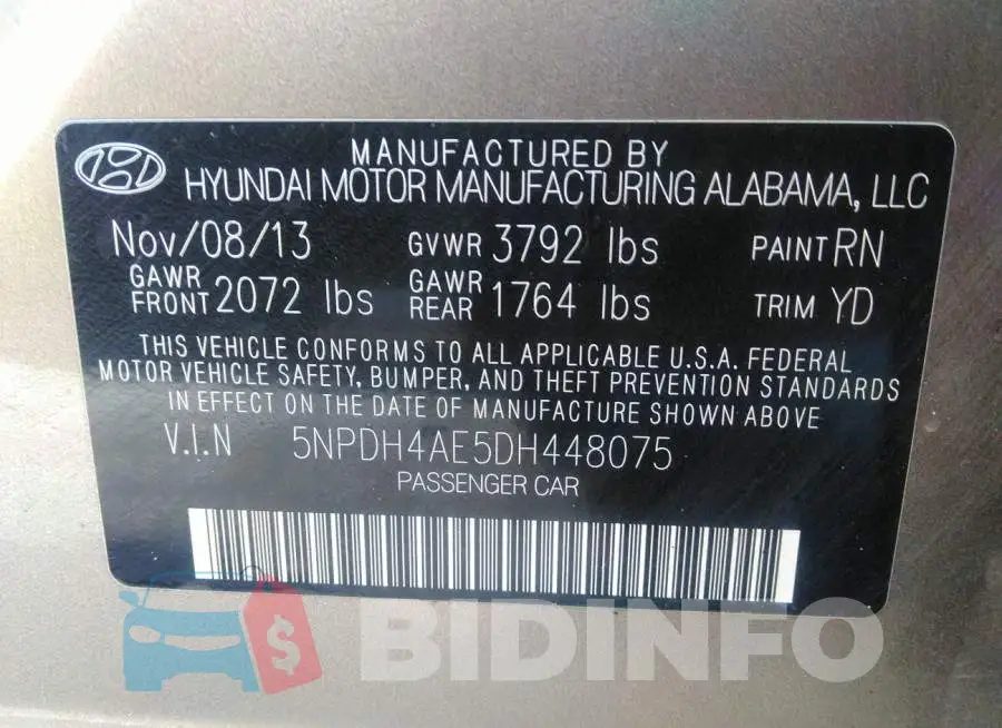 5NPDH4AE5DH448075 Photo# 9