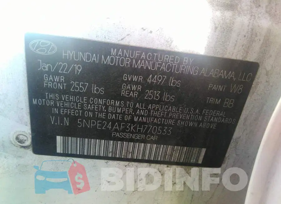 5NPE24AF3KH770533 Photo# 9