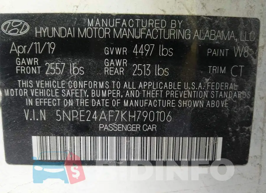 5NPE24AF7KH790106 Photo# 9