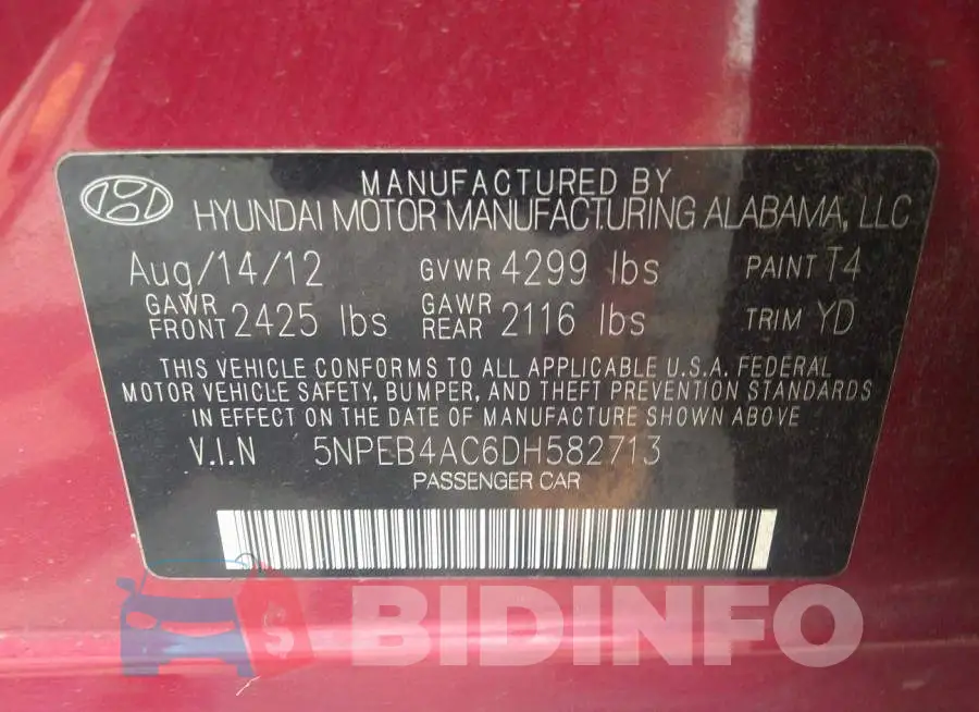 5NPEB4AC6DH582713 Photo# 9