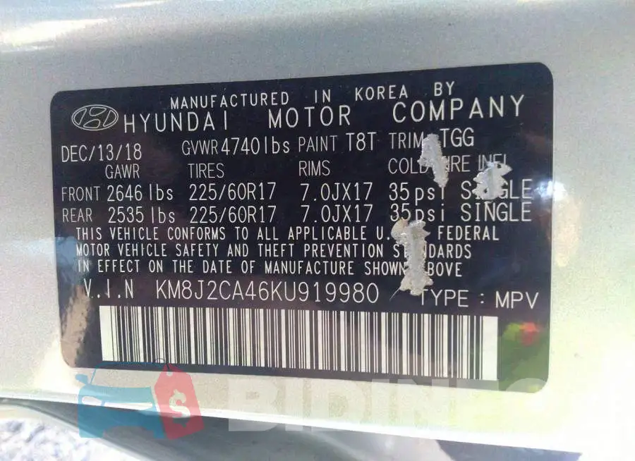 KM8J2CA46KU919980 Photo# 9