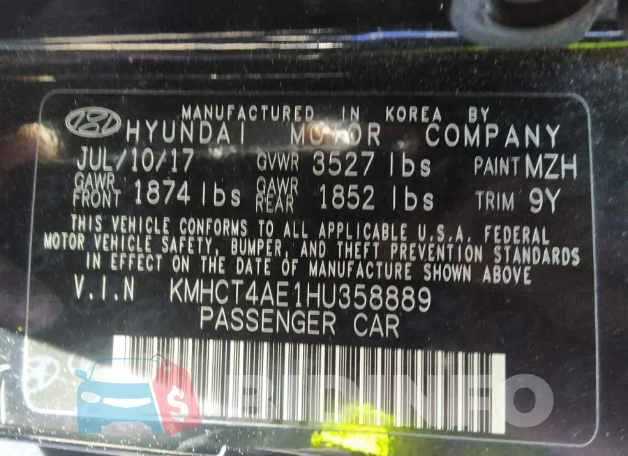 KMHCT4AE1HU358889 Photo# 9