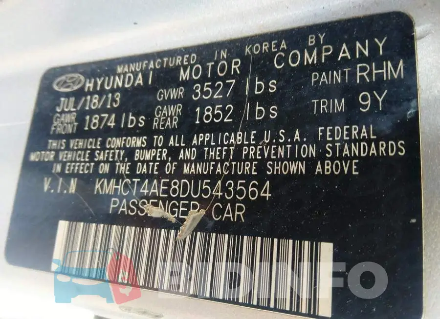 KMHCT4AE8DU543564 Photo# 9