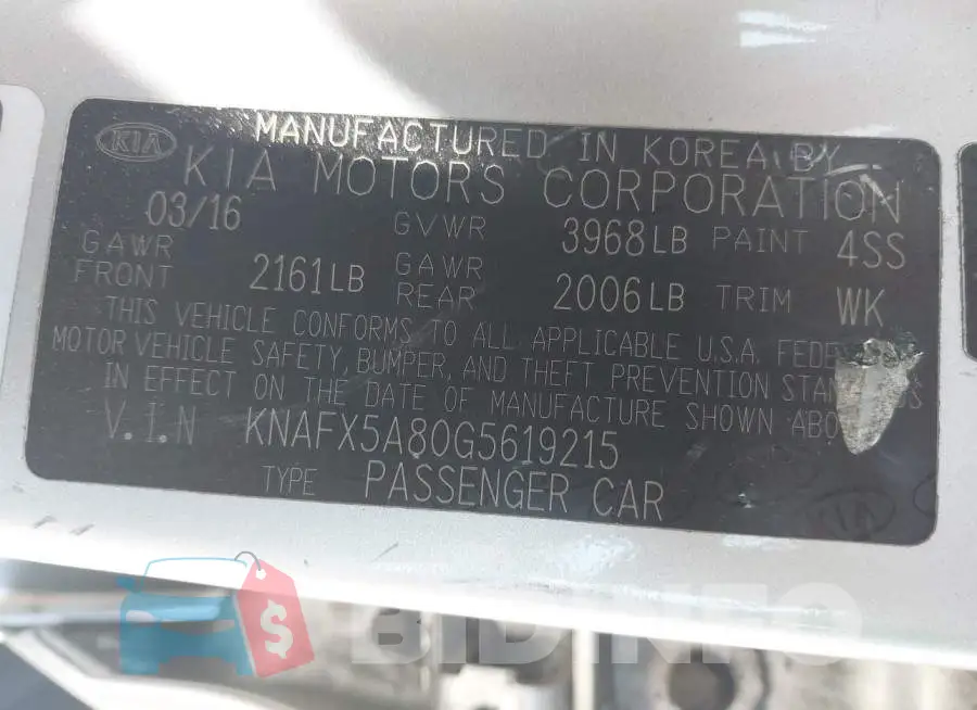 KNAFX5A80G5619215 Photo# 9