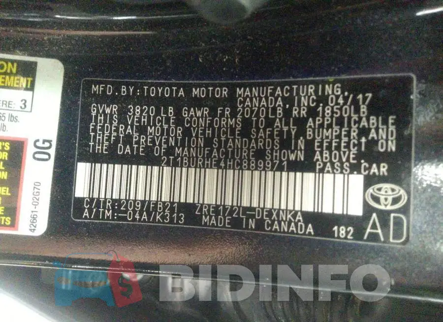 2T1BURHE4HC889971 Photo# 9
