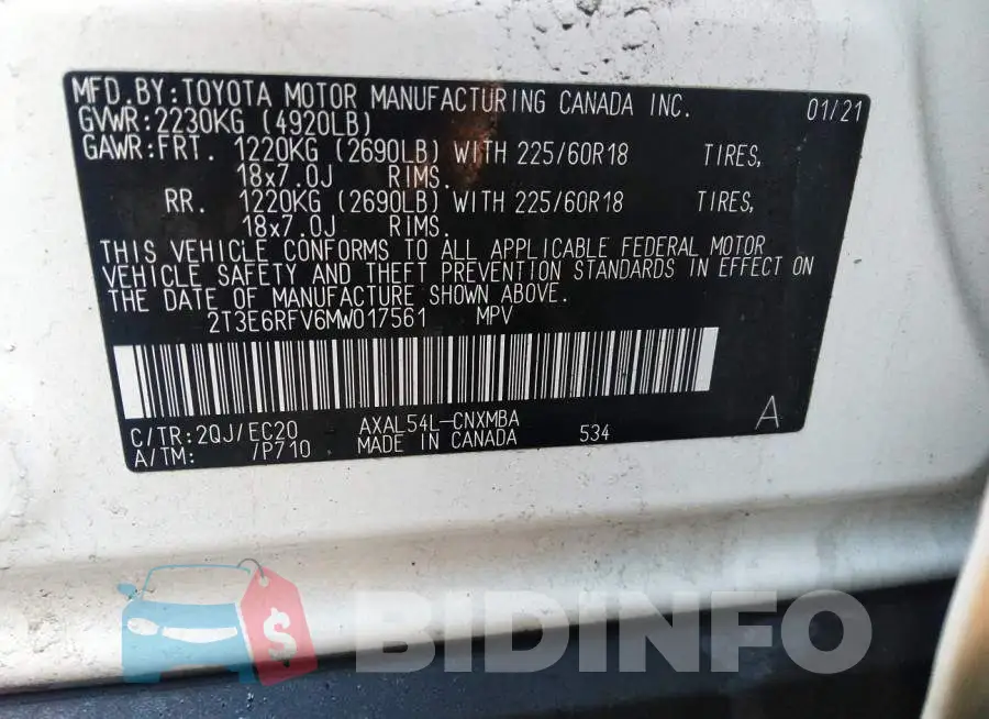 2T3E6RFV6MW017561 Photo# 9