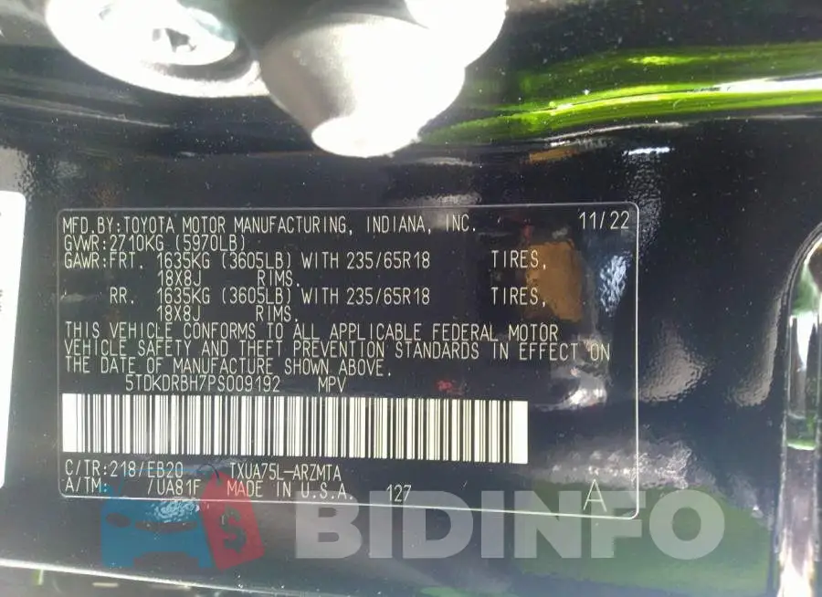 5TDKDRBH7PS009192 Photo# 9