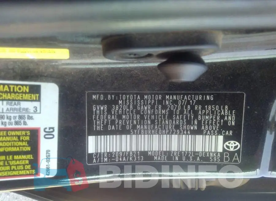 5YFBURHE0HP729344 Photo# 9