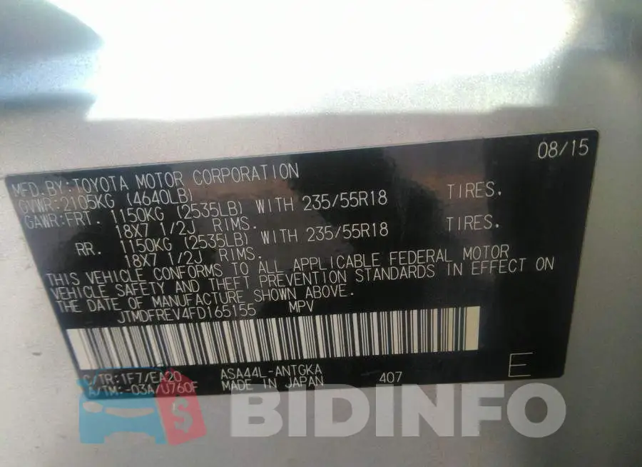 JTMDFREV4FD165155 Photo# 9