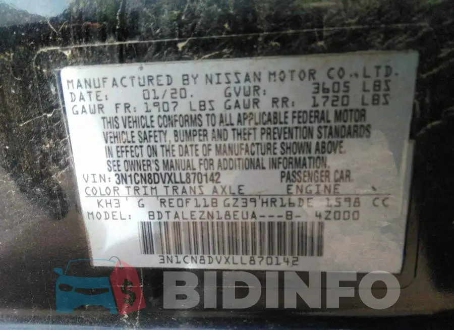3N1CN8DVXLL870142 Photo# 9