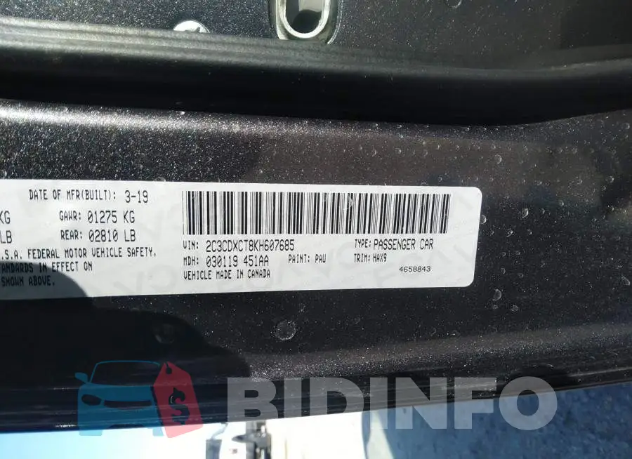2C3CDXCT8KH607685 Photo# 9