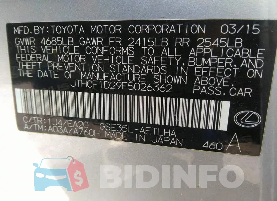 JTHCF1D29F5026362 Photo# 9