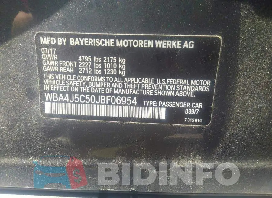 WBA4J5C50JBF06954 Photo# 9
