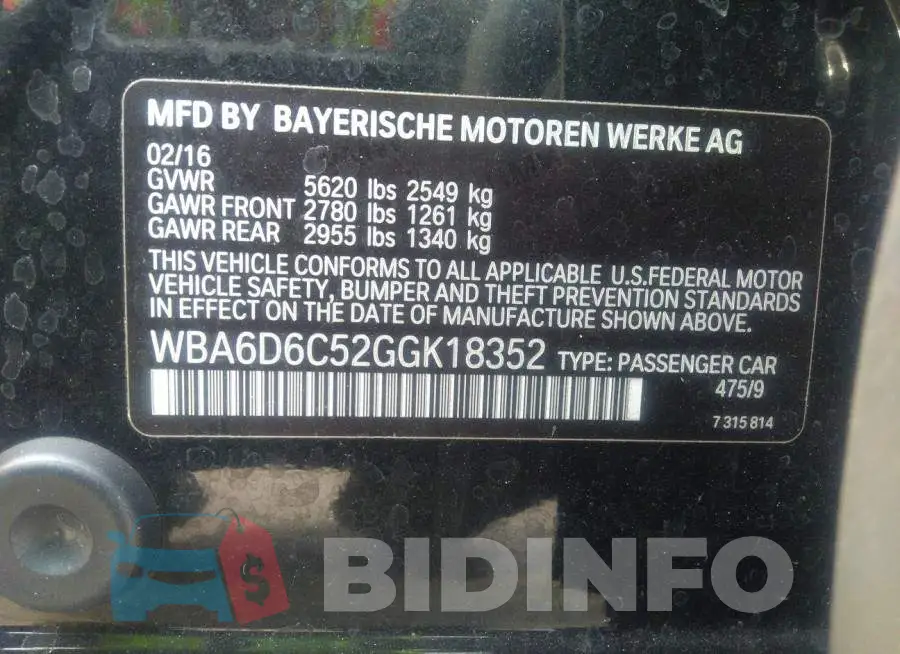 WBA6D6C52GGK18352 Photo# 9