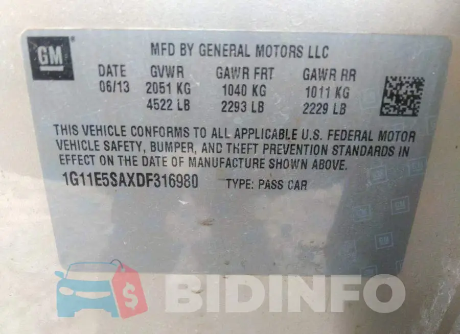 1G11E5SAXDF316980 Photo# 9