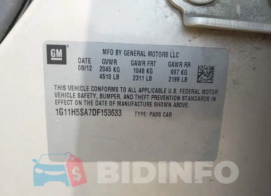 1G11H5SA7DF153633 Photo# 9