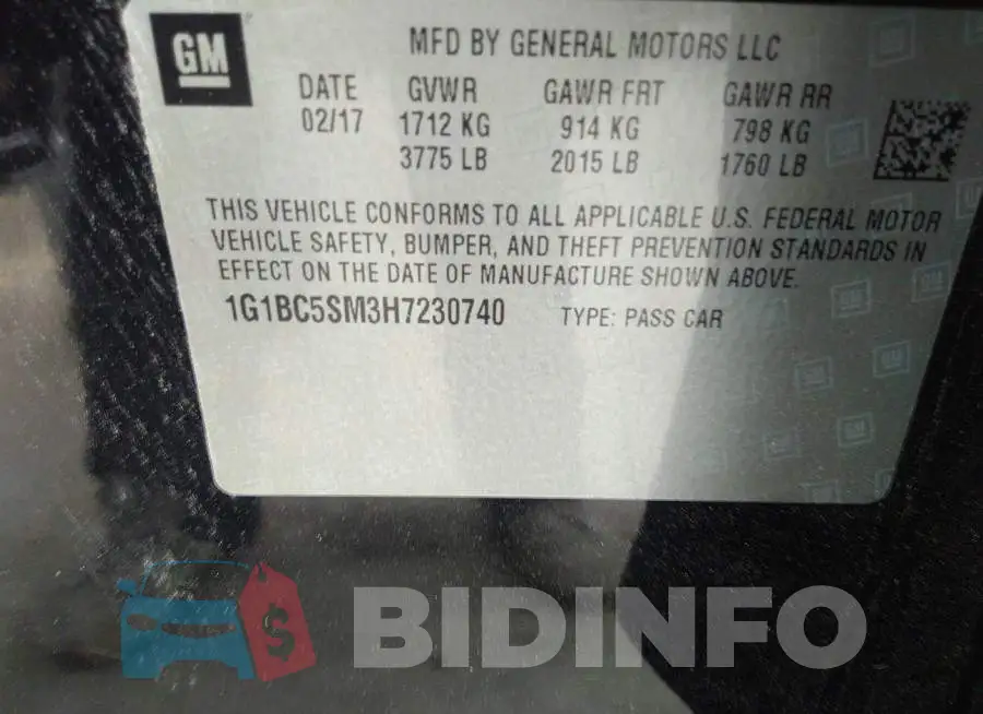 1G1BC5SM3H7230740 Photo# 9