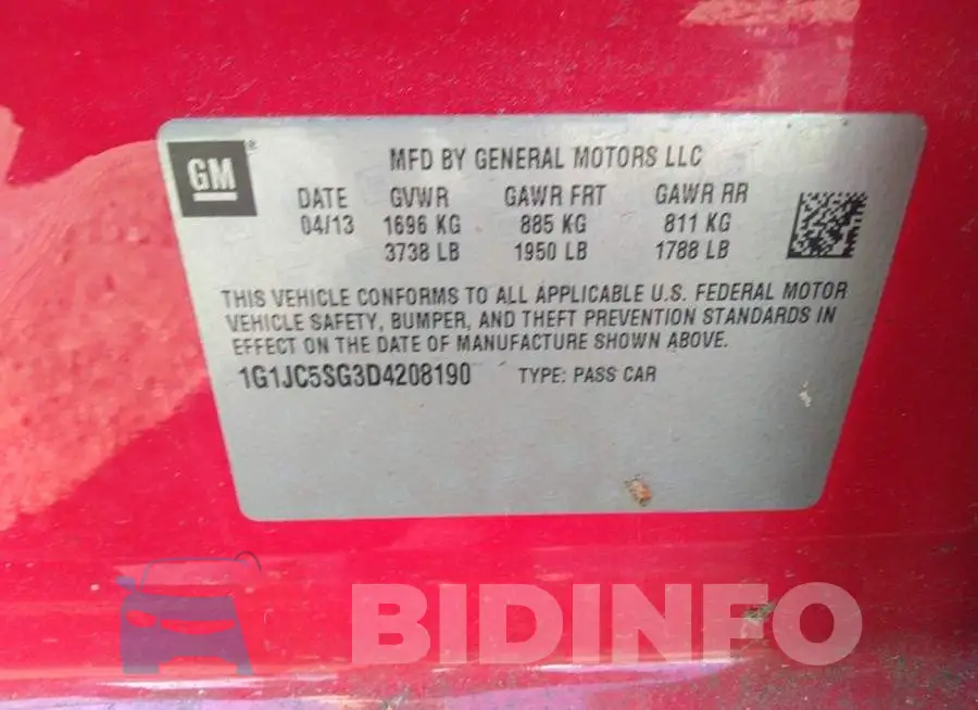 1G1JC5SG3D4208190 Photo# 9