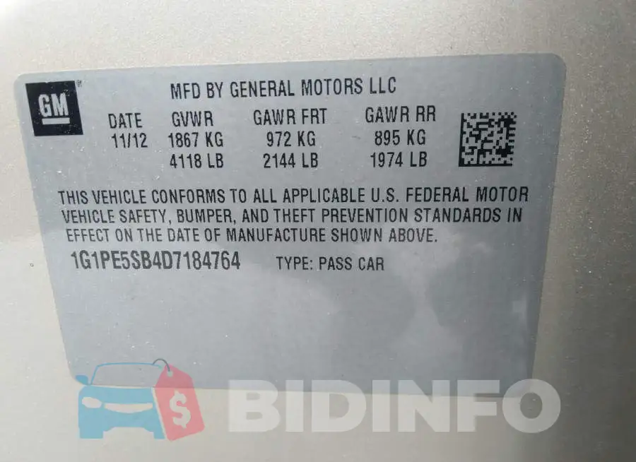 1G1PE5SB4D7184764 Photo# 9
