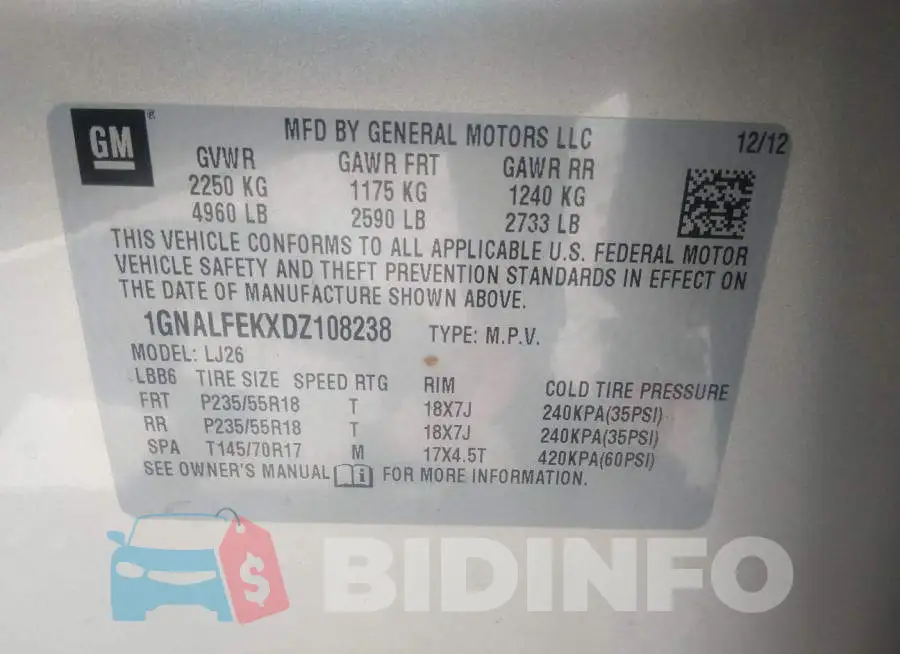 1GNALFEKXDZ108238 Photo# 9