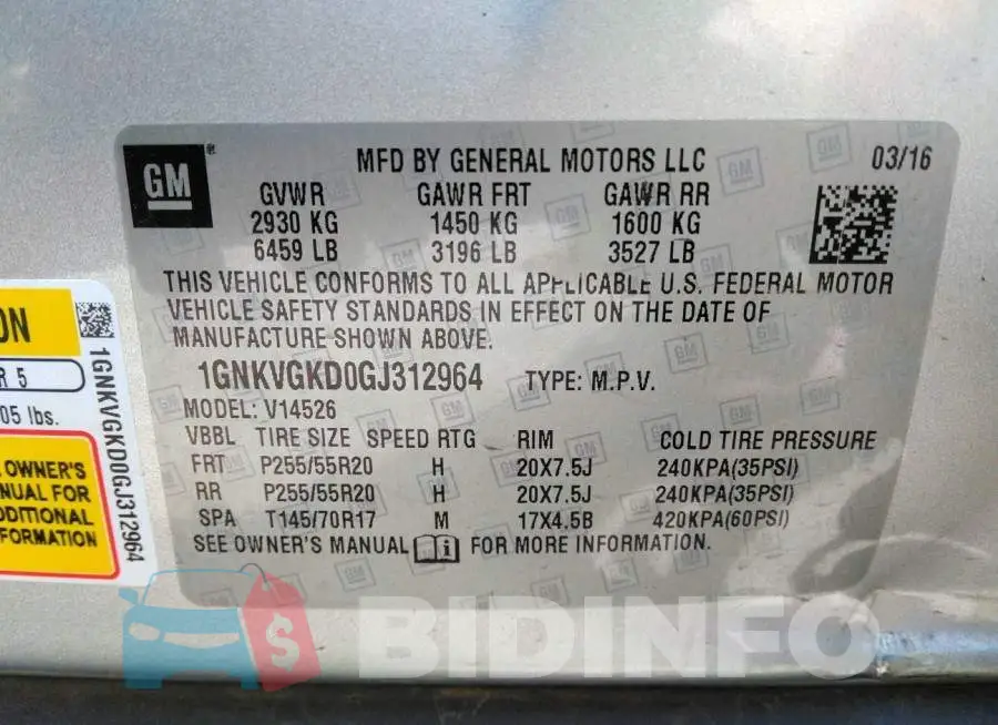 1GNKVGKD0GJ312964 Photo# 9
