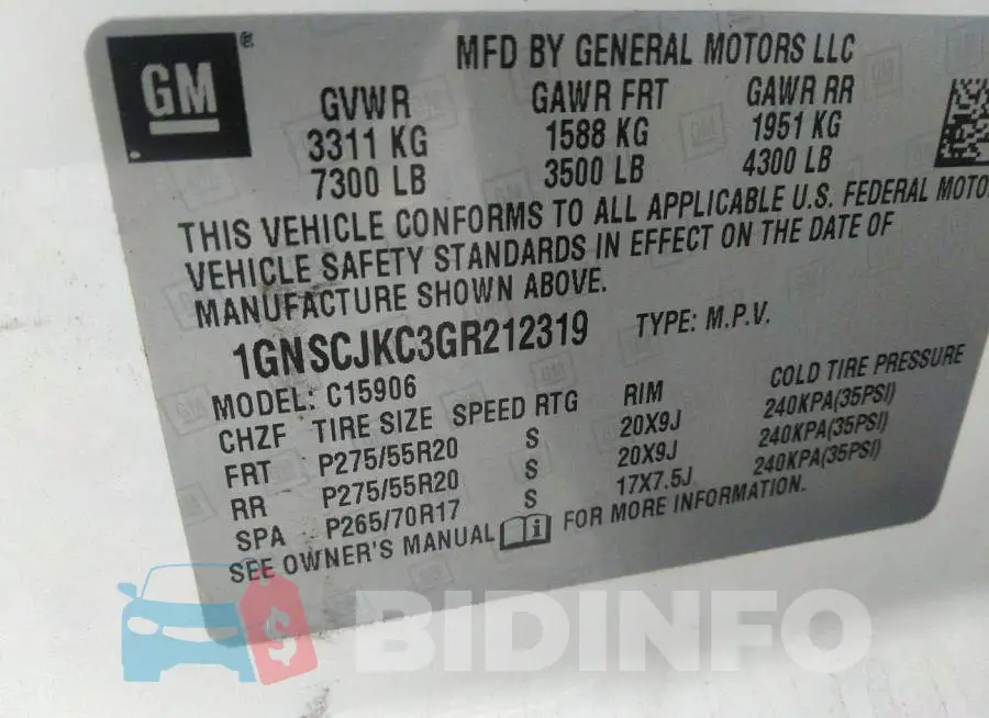 1GNSCJKC3GR212319 Photo# 9