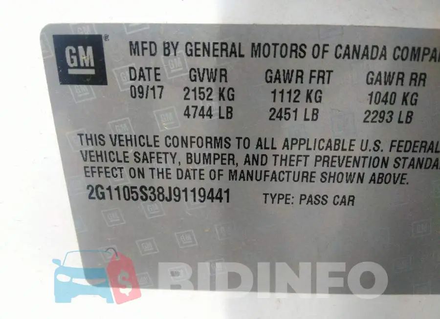 2G1105S38J9119441 Photo# 9