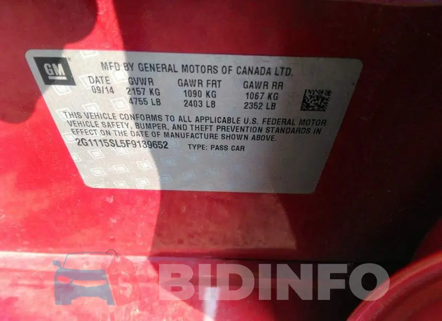 2G1115SL5F9139652 Photo# 9