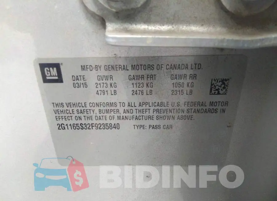2G1165S32F9235840 Photo# 9