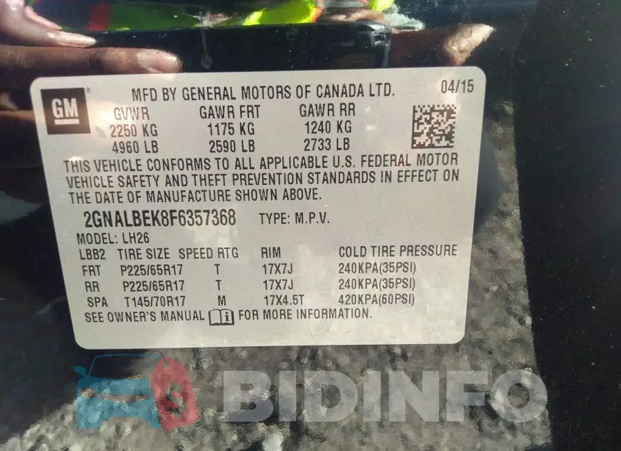 2GNALBEK8F6357368 Photo# 9